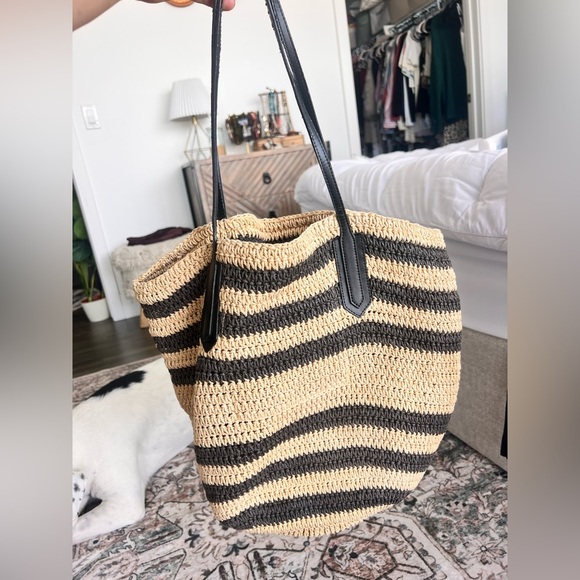 J.Crew Striped Tan and Black Women's Straw Bag - Picture 2 of 8
